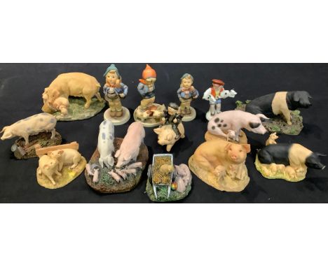 Chrisopher Holt Arden Animals Collection model, Pig Family, 516;  others, Aynsley MasterCraft pig;  etc; a Goebel figure, des