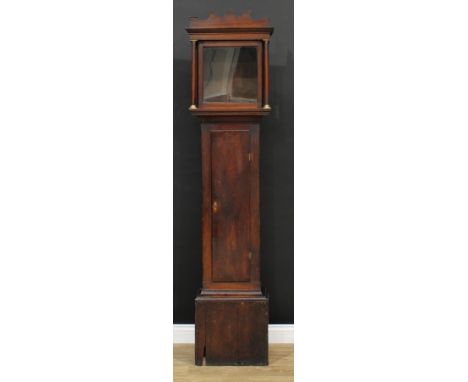 A George III oak longcase clock case, 204cm high, the seatboard provision 36cm wide, 15cm deep, c.1800 