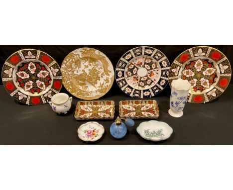A Royal Crown Derby Gold Aves shaped circular plate, 26.5cm; a 2451 pattern plate; a Derby King Street Stevenson &amp; hancoc