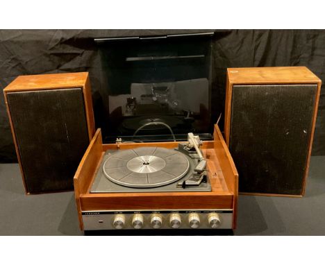 A Ferguson record player, model number 3405 (5400), with a Garrard SP25 Mark II turntable; a pair of Ferguson speaker, model 