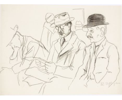 Rudolf Schlichter (Calw 1890 – 1955 München). Im Wartesaal. Um 1926Kohle auf Papier.  40,4&nbsp;×&nbsp;54,1&nbsp;cm (15&nbsp;