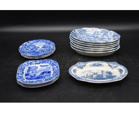 A collection of Copeland Spode &amp; Brentwood chinaware. Including four circular, four square saucers and nine scalloped edg