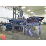 Van Doren Hydraulic Cherry Bin Destacker with Infeed and Outfeed Power Roller Conveyors: 204" Length