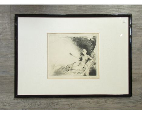 CARL JOSEF BAUER (1897-1989) A framed &amp; glazed etching 'Danae', female nude c1920's. Pencil signed. Plate size 22.5cm x 2