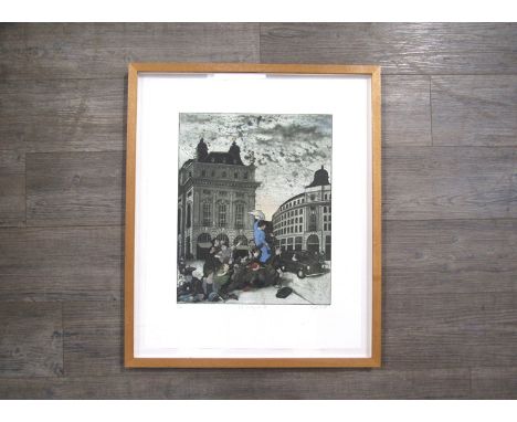 MYCKAEL BARRETT (Canadian b.1961): A framed and glazed coloured etching, "Life Imitating Art IV. Pencil signed from an editio