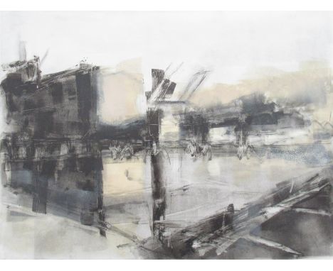 KATARZYNA COLEMAN (Contemporary Norfolk Artist) A framed and glazed monoprint, Great Yarmouth Industrial scene. Pencil signed