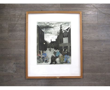 MYCKAEL BARRETT (Canadian b.1961): A framed and glazed coloured etching, "Life Imitating Art III. Pencil signed from an editi