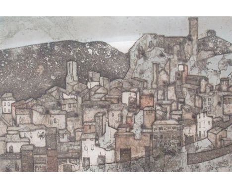VALERIE THORNTON (1931-1991) A framed and glazed limited edition colour etching, 'Ciutadilla' (Calalonia, Spain) Signed in pe