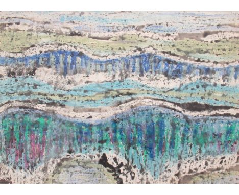 ROSALIE De MERIC (1916-1999) A framed and glazed mixed media/oil on paper, 'Seascape, Suffolk', circa 1960's. Unsigned, prove