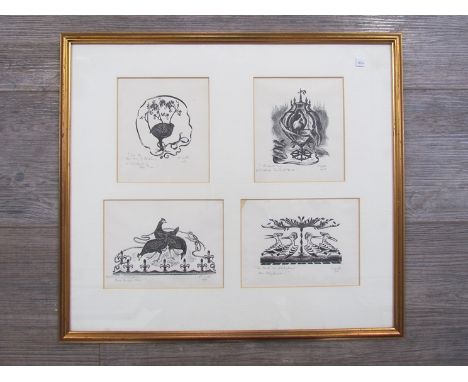 MARGARET BRUCE WELLS (1908-1999) A set of twelve woodcuts mounted in three frames. 'The 12 Days of Christmas' all pencil sign