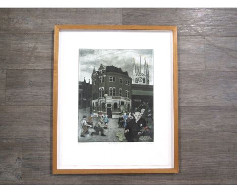 MYCKAEL BARRETT (Canadian b.1961): A framed and glazed coloured etching, "Life Imitating Art I. Pencil signed from an edition