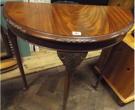 A 2'6 reproduction mahogany semi circular console table 