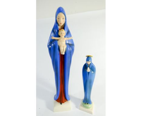 Hummel Goebel Model of the Virgin Mary with infant Christ and another of Mary with halo, largest figurine 29cm