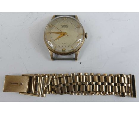 A gent's Rotary Maximus 9ct gold cased manual wind bracelet watch (overwound, bracelet loose and sold for gold value), watch 