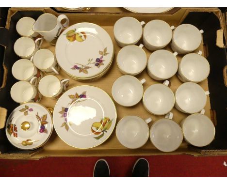 Two boxes of Royal Worcester Evesham pattern dinnerware to include tea, coffee cups, serving dishes and utensil holder