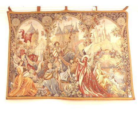 A contemporary French wool and cotton tapestry, designed by Marc Waymel "A Romance at Camelot", made in France exclusively fo