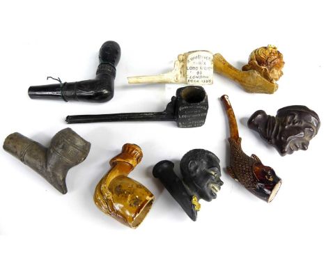 A pair of unusal clay pipes for R Whittington thrice Lord Mayor of London born 1850 on reverse Highgate hill IV miles yo Lond