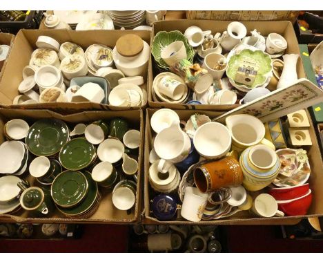 Eight boxes of various ceramics to include an Arabia part dinner service, Victorian Tudor part dinner service, blackbird pipe