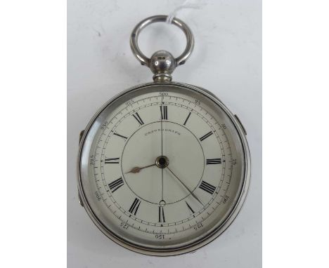 A late Victorian gent's silver cased pocket chronograph watch, having unsigned Roman dial, fine outer scale, centre seconds, 
