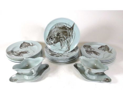 A collection of Mintons Aquarium pattern tableware, possibly designed by William Stephen Coleman, comprising twenty-one 10" p