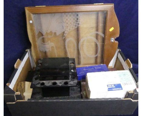 One tray of smoking paraphernalia to include a wooden pipe rack, and various pipes and pipe cleaners