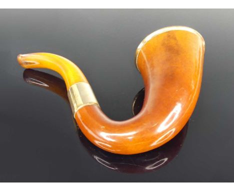 A late 19th Century Calabash (Sherlock Holmes) pipe. Marked 18ct gold with matching gold collar makers R G and amber mouthpie