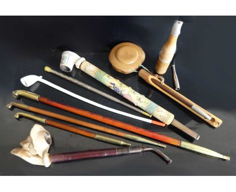 A collection of Asian pipes to various Japanese Kiseru, a Chinese hand-painted straight pipe etc (8)