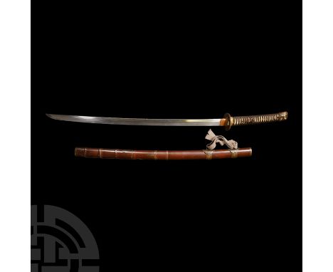 Koto Period, before 1595 A.D. and later. A katana with curved single edged blade showing straight hamon edge-pattern, straigh