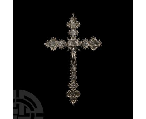 16th-17th century A.D. The front plate of a silver-gilt processional cross with a Corpus Christi modelled in the round, crown