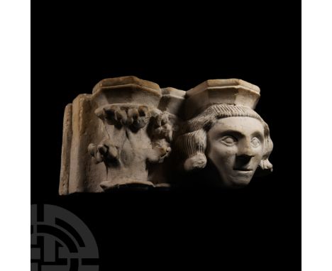 France, Burgundy, circa 1225-1250 A.D. A white limestone corbel-capital probably from the destroyed Cluniac priory of Moutier