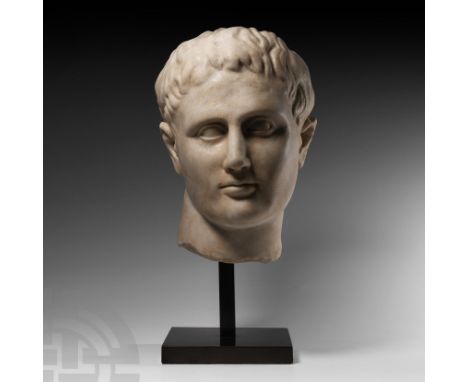 19th-20th century A.D. A marble head depicting a notable Roman general or patricius, modelled in the round with short tousled