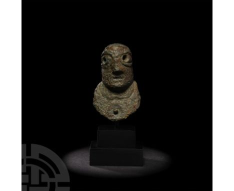 1st century B.C.-early 1st century A.D. A British Iron Age vessel mount in the form of a hollow Celtic male head with large, 