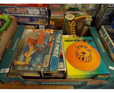 A Box Containing Various Board Games, Retro Space Hopper Etc. 