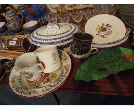 A Tray of Ceramics to Include Peace Mug, Coronation Mug, Decorated Bowls and Plates Etc. 