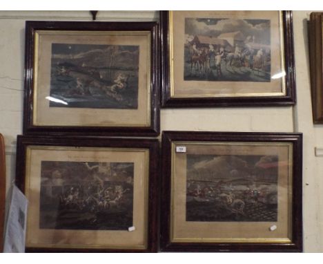 A Set of Four Framed Coloured Prints The First Steeple Chase on Record.