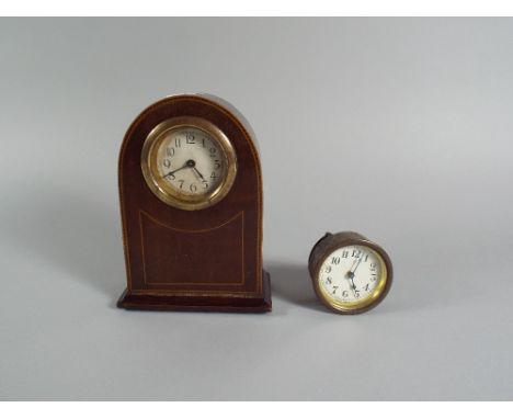A Small Dome Top Edwardian Inlaid Mahogany Mantle Clock with Spare Movement 15 Cm High.