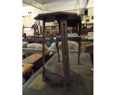 An Art Nouveau Octagonal Topped Occasional Tripod Table with Stretcher Shelf and Pieced Supports. 