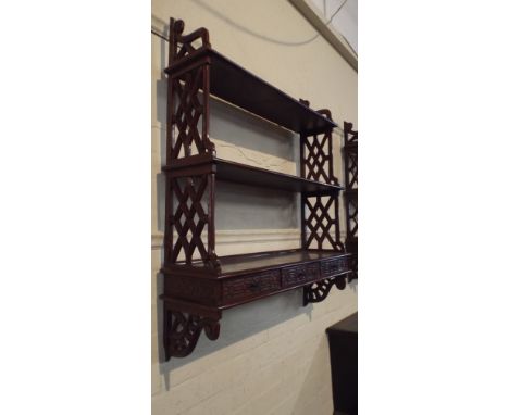 A Reproduction Mahogany Three Shelf Wall Hanging Whatnot with Three Base Drawers 75 Cm Wide. 