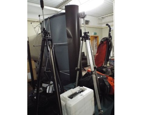 Two Camera Tripods and A Projector. 