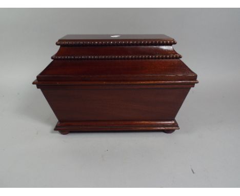 A Reproduction Mahogany Sarcophagus Shaped Tea Caddy Box with Removable Inner Tray 32 Cm Wide. 