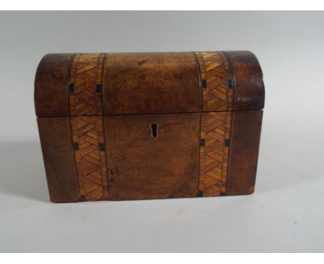 A Dome Top Inlaid Walnut Tea Caddy Box. 