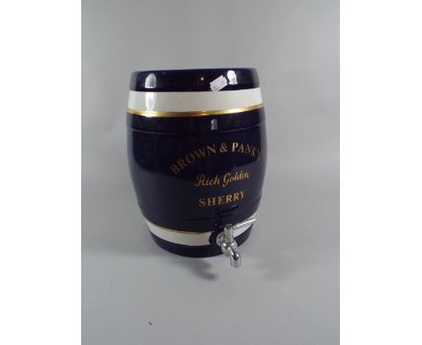 A Ceramic Sherry Cask for Brown and Pank's with Chromed Tap 30 Cm High.