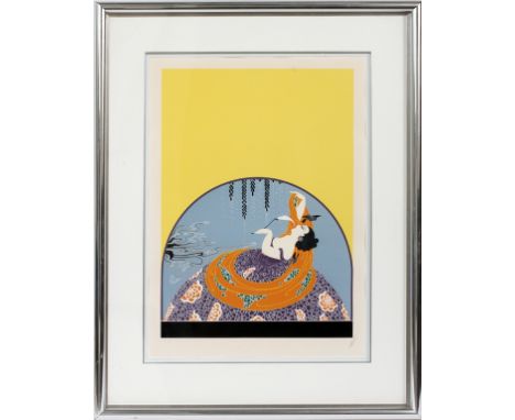 ERTÉ SERIGRAPH, H 24.5", L 18", "AFTER THE  RAIN": Romain de Tirtoff [Russian 1892 - 1990].  Pencil signed and numbered editi