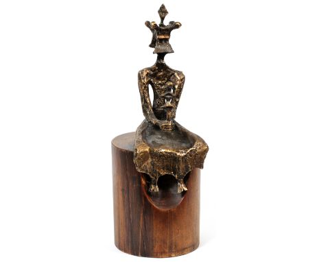 HANNA STIEBEL [AMERICAN, B. 1923], BRONZE  SCULPTURE, H 22": Raised on a wooden plinth.  