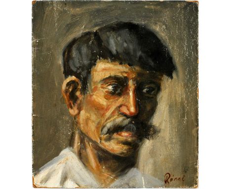 JOZSEF RIPPL-RONAI OIL ON BOARD, H 9.75", L  8.5", PORTRAIT OF A MAN: József Rippl-Rónai  [Hungarian, 1861-1927]. The oil on 