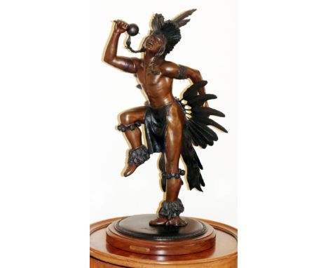 STEVE STREADBECK BRONZE SCULPTURE, C. 1983, H  32", "FANCY DANCER", # 14/29 [USA 1946-],:  Depicts a native American dancer, 