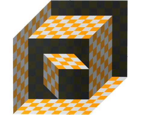 VICTOR VASARELY [FRENCH/HUNGARIAN, 1906-1997],  COLOR PRINT ON ALUMINUM, H 25 3/4" W 25 1/4",  "AXO": Signed, edition #46/250