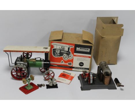 A BOXED MAMOD LIVE STEAM TRACTION ENGINE T.E: 1 and polishing machine together with a Wilesco live steam stationary engine  A