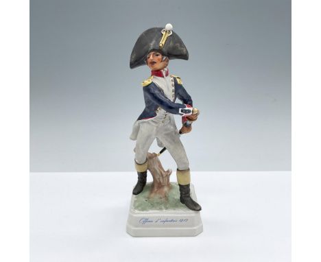Hand decorated figure of a Napoleonic solider drawing his sword out. Artist impressed signature on top of the base. Goebel ba