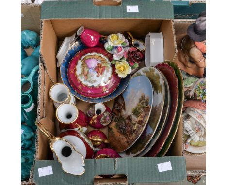 Collection of Limoges and similar porcelain, including: plates; vases; jugs; trinket, etc (one box)